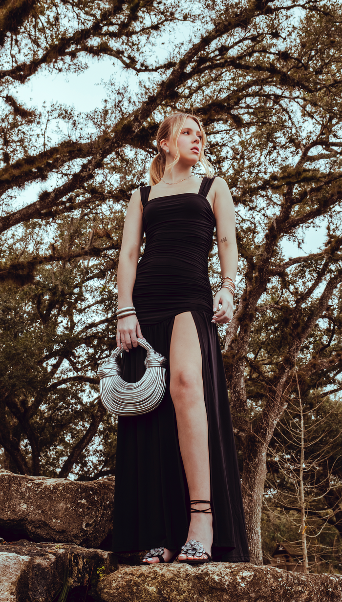 SleeveLess Solid Ruched Maxi Dress