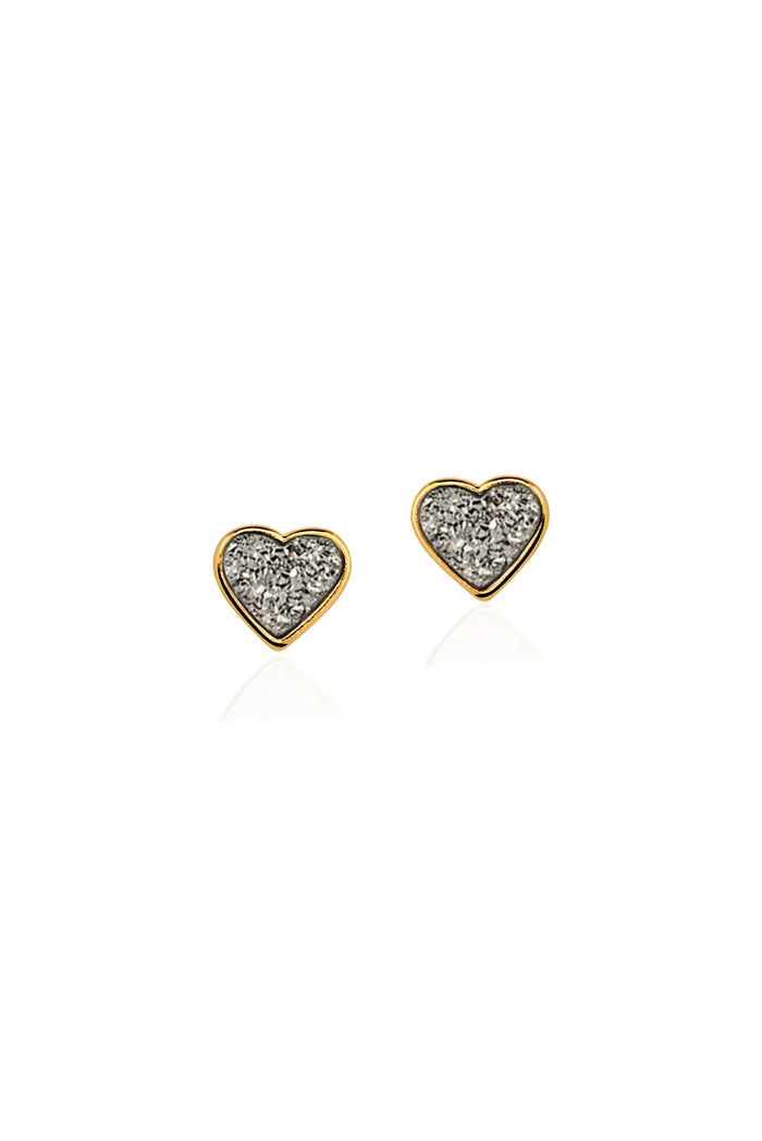 Small Heart  Earring - 18K Gold Plated / Platinum Drusy Stone