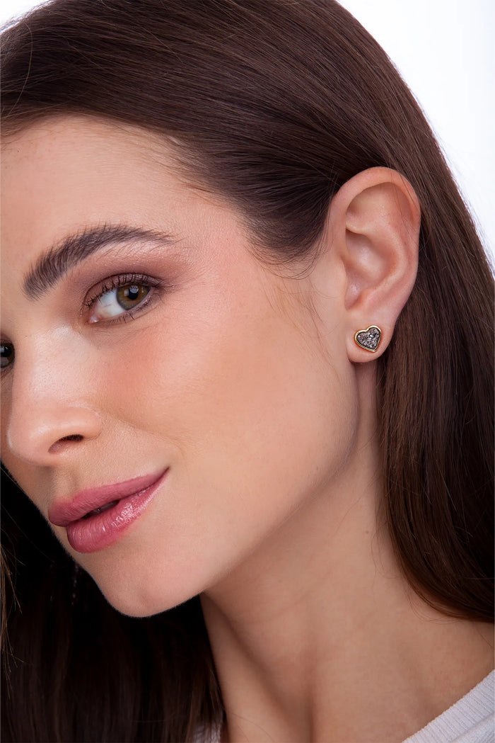 Small Heart  Earring - 18K Gold Plated / Platinum Drusy Stone
