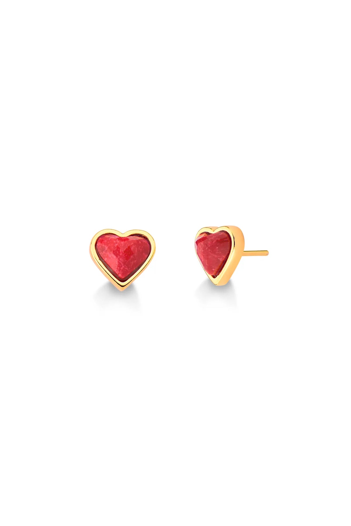Small Heart  Earring - 18K Gold Plated / Red Feldspar Stone
