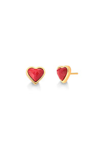 Small Heart  Earring - 18K Gold Plated / Red Feldspar Stone