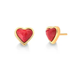 Small Heart  Earring - 18K Gold Plated / Red Feldspar Stone