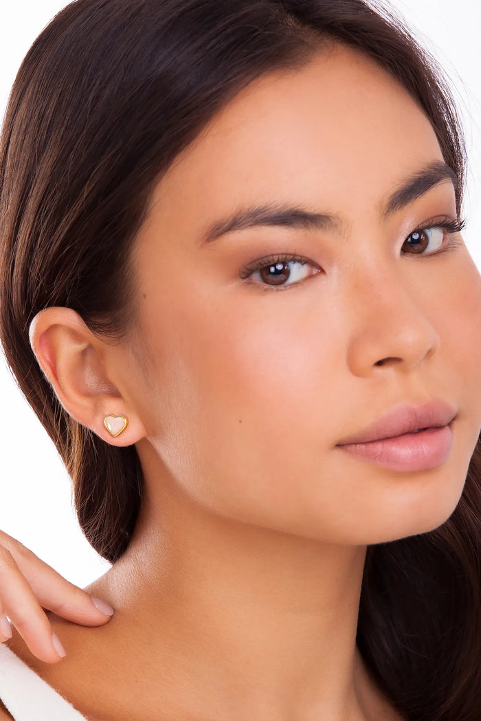 Small Heart  Earring - 18K Gold Plated / Pink Quartz Stone