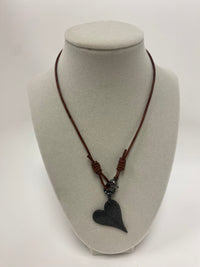 Twig Necklace W/ Silver Clasp & Charcoal Heart