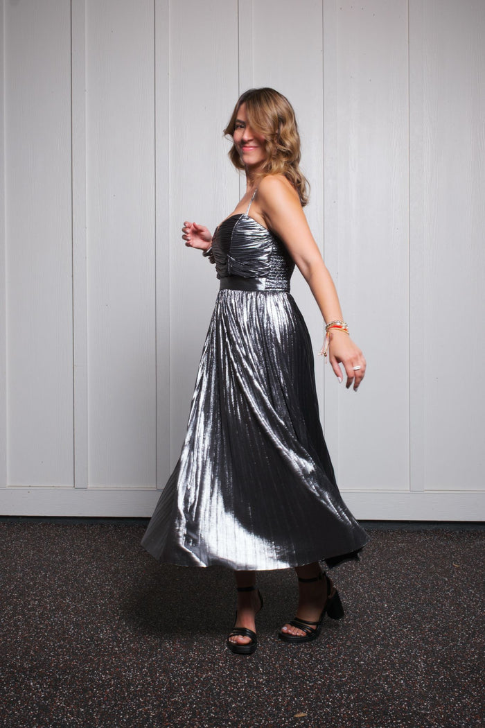 Silver Foiled Mid Dress Pleated Skirt
