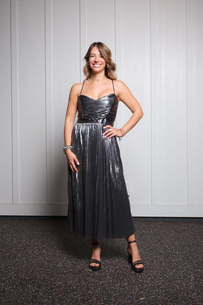 Silver Foiled Mid Dress Pleated Skirt