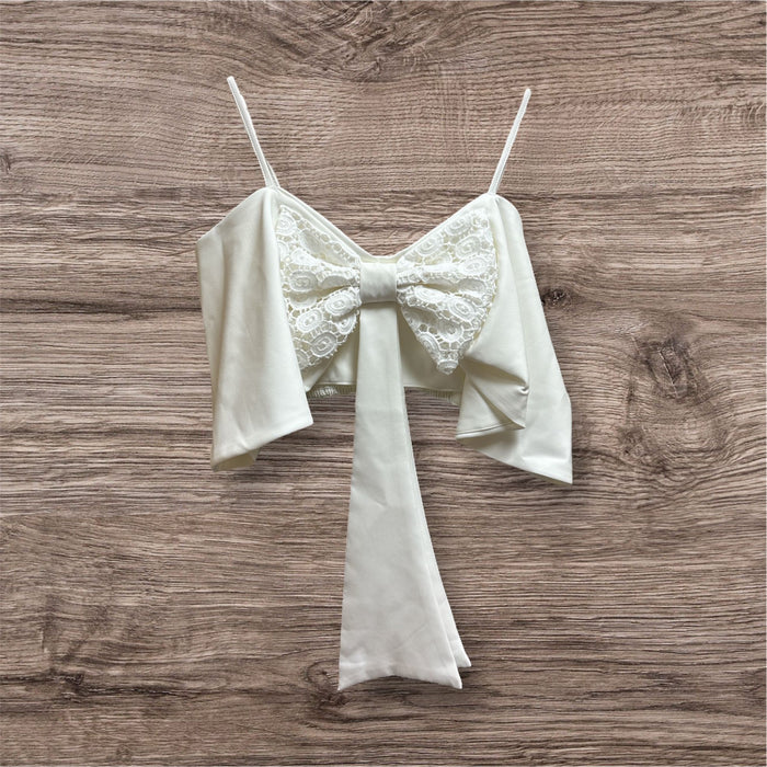 White Front Bow Detail Top