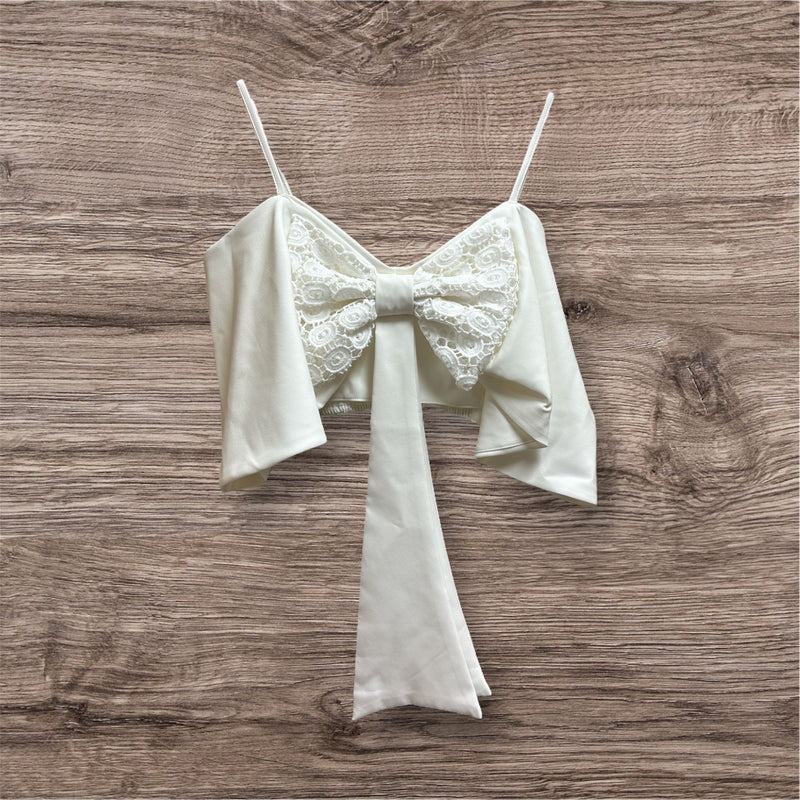 White Front Bow Detail Top