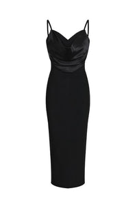 Black Satin Crontrast Bandage Mini Dress