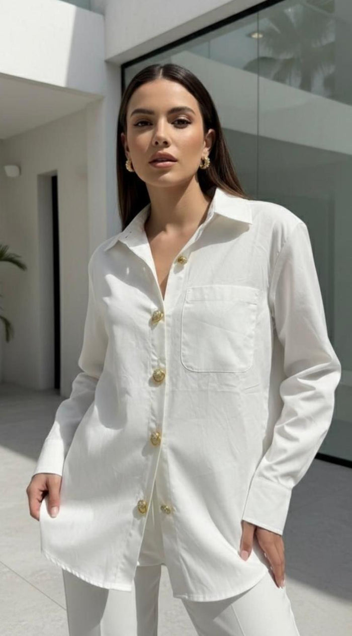 LongSleeve Gold Buttons Down Top