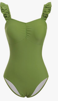 Ladies Ruffle One Piece Swimwear with Skirt Cover