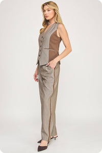 Double Waist Pinstripe Piping Trouser