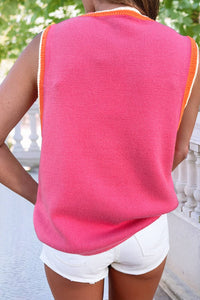 Solid Beaded Round Neck Wool-Woven Vest