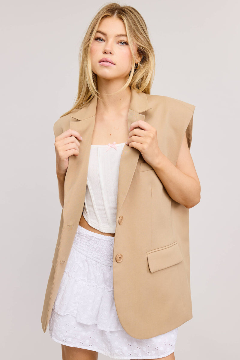 STRUCTURED OVERSIZED BLAZER VEST WITH SHOULDER PADS