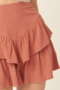 Woven Yoke Ruffle Layer Mini Skirt