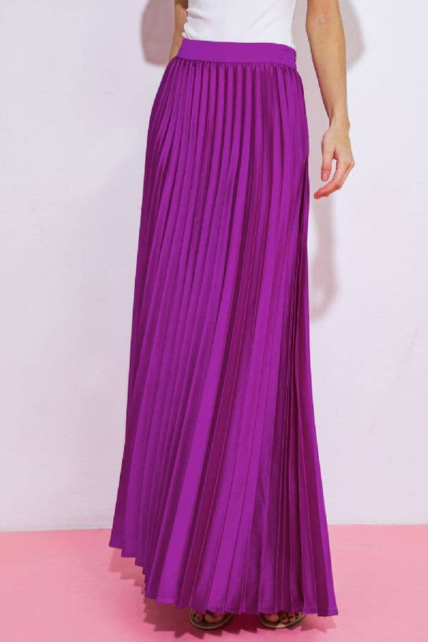 A solid satin fully pleated maxi skirt