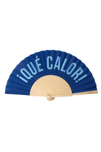 Hand Fan "Que Calor"Blue and Light Blue