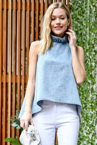 Denim Ruffle Neck W/Hi Low Front Back