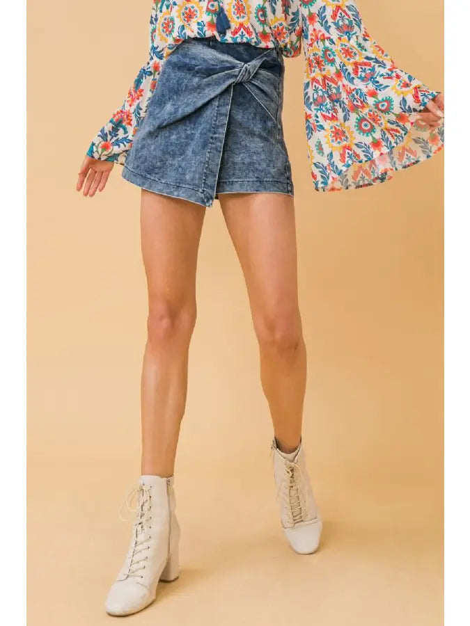 Acid Wash Skort- Denim