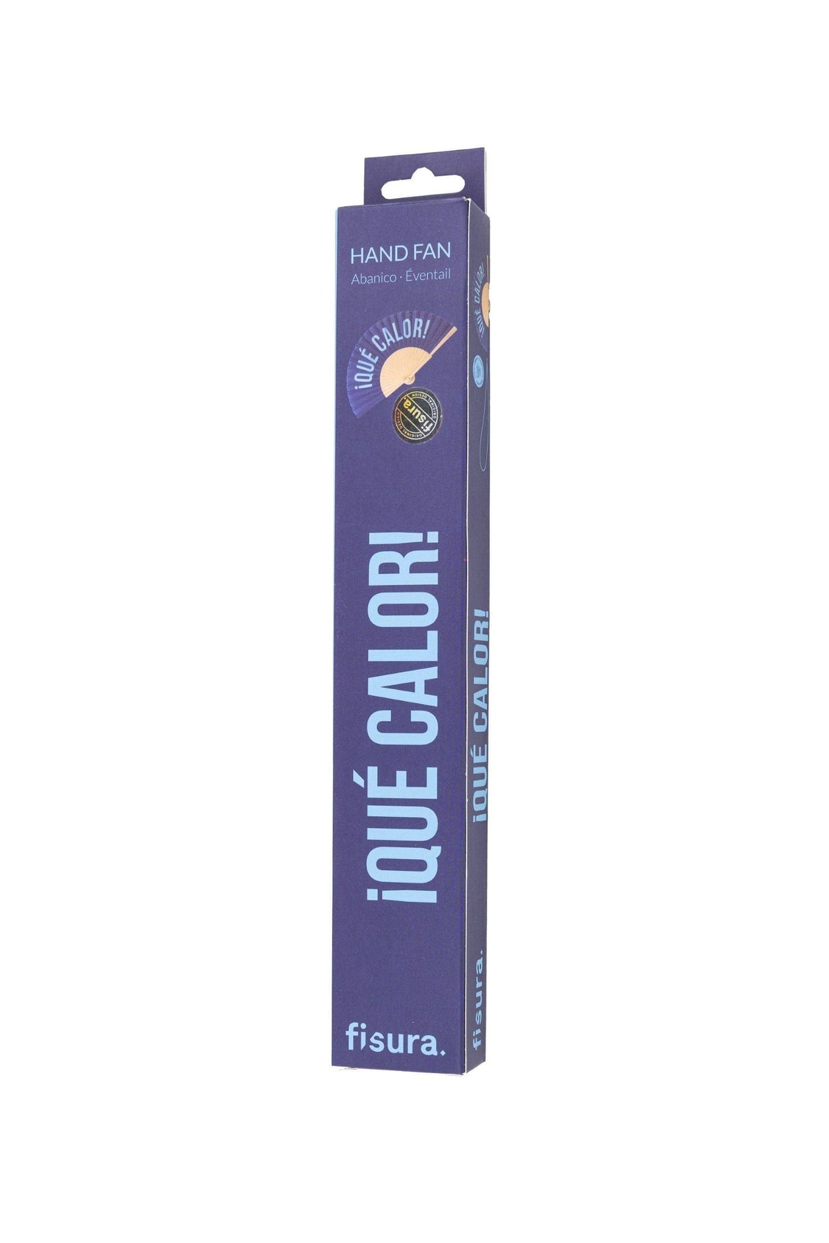 Hand Fan "Que Calor"Blue and Light Blue