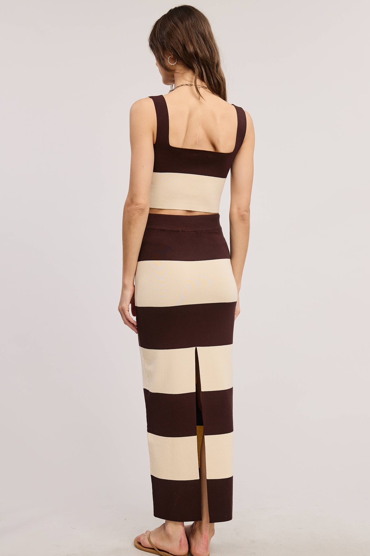 Stripe Color Block Knit Tank Top and Maxi Skirt Matching Set