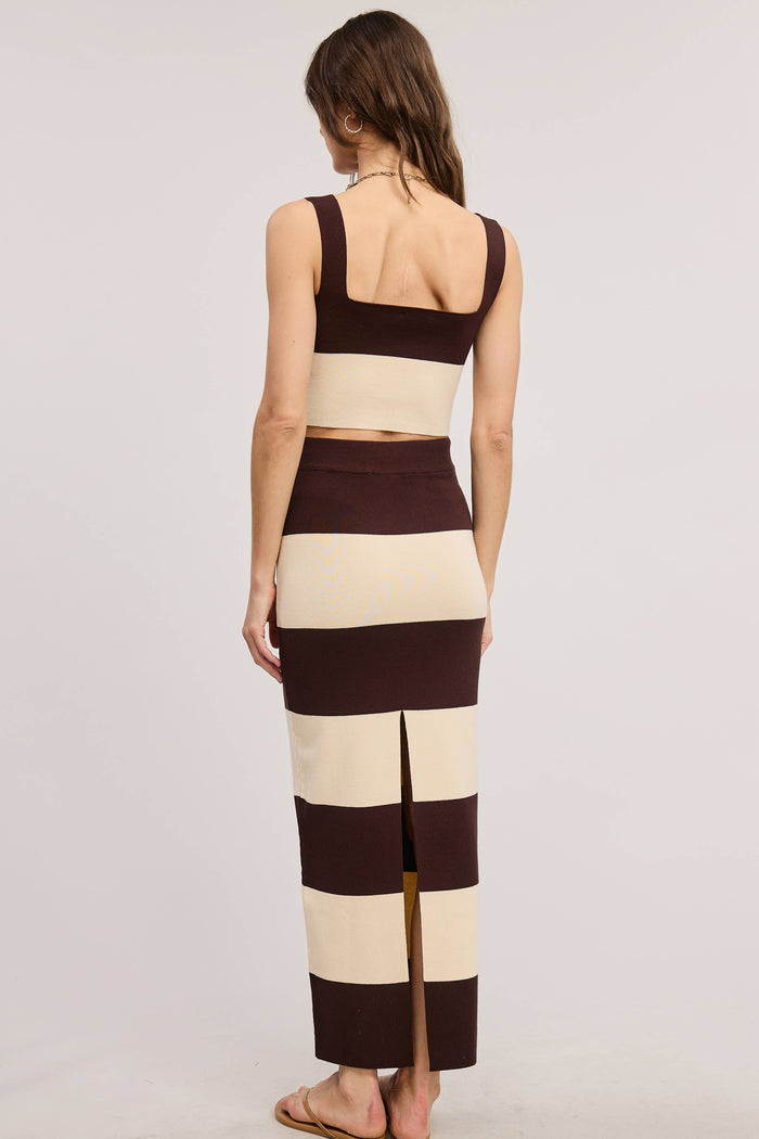 Stripe Color Block Knit Tank Top and Maxi Skirt Matching Set