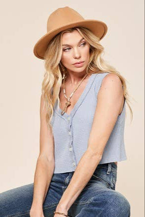 Waffle Knit Thermal Sleeveless Knit Crop Top