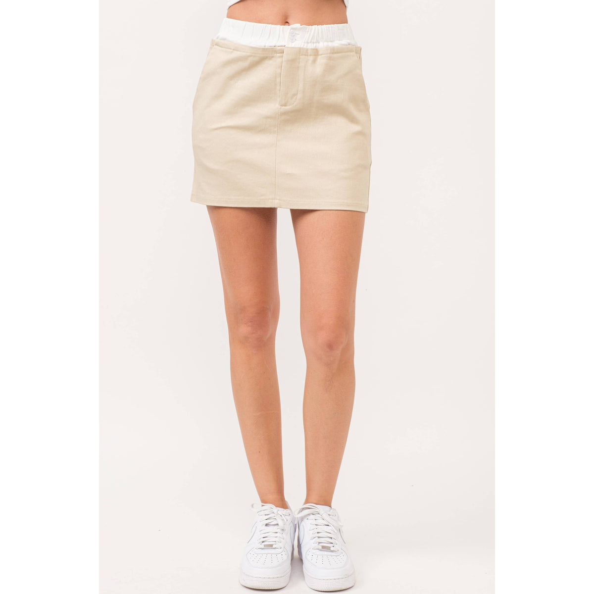 Twill with Contrast White Waistband Mini Skirt