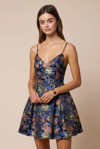 Floral Jacquard Fit & Flare Mini Dress