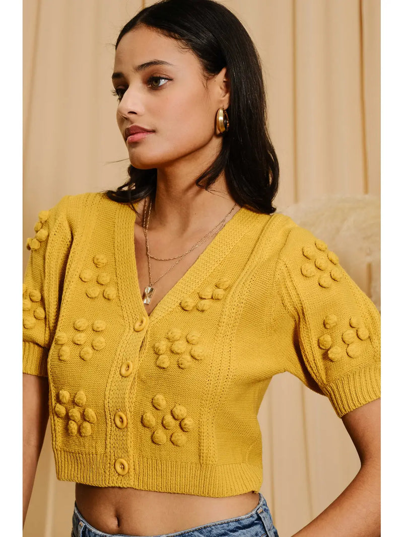 Sleeved Pom Pom Cardigan Golden Rod