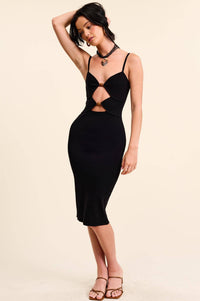 Bodycon Midi Dress with Cut-Out and Wooden Accents