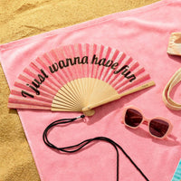 Hand Fan "I Just Wanna Have Fun" Pink Glitter