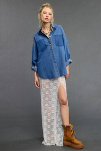 Buttoned Denim Shirt with Contrast Pocket Detail