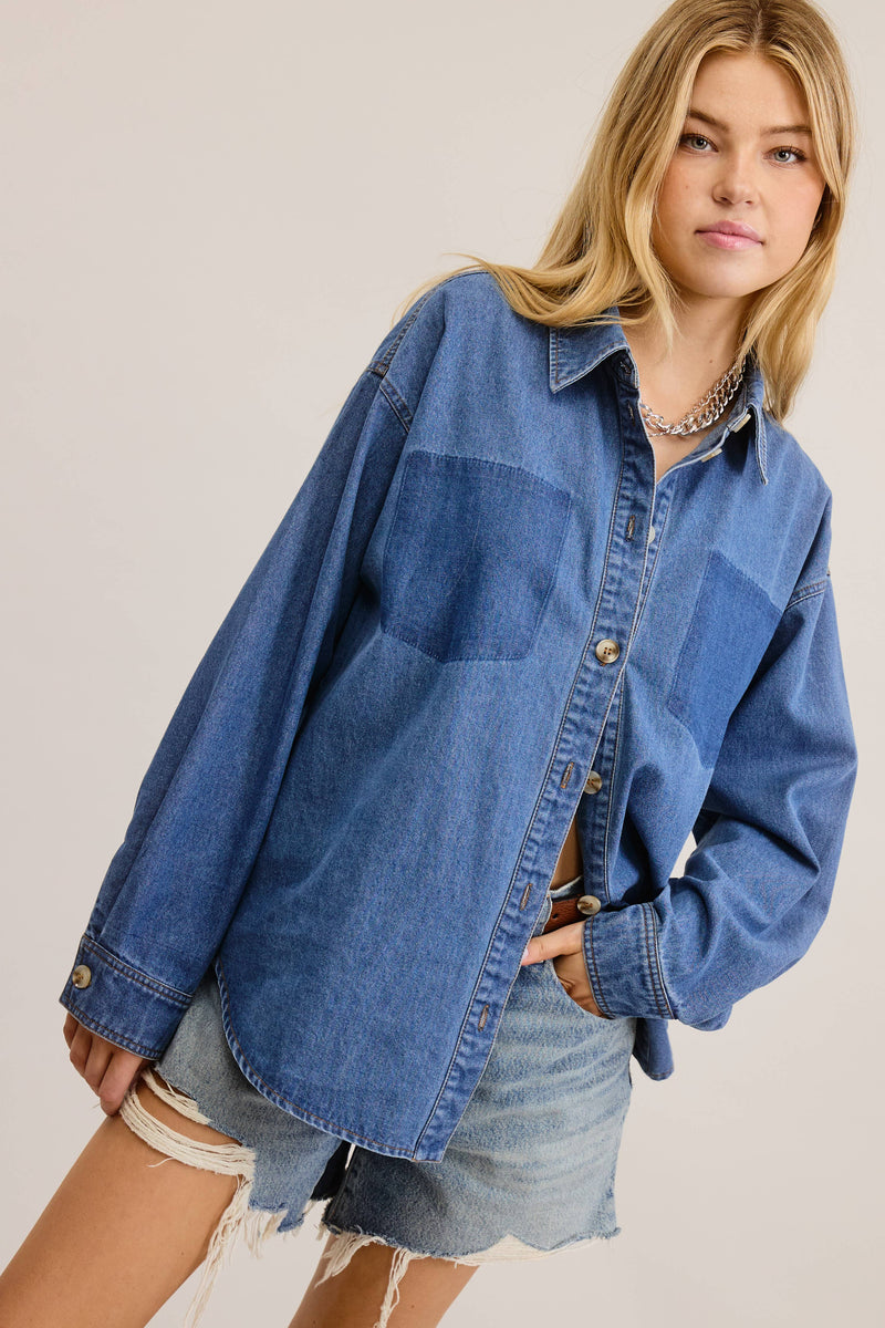 Buttoned Denim Shirt with Contrast Pocket Detail