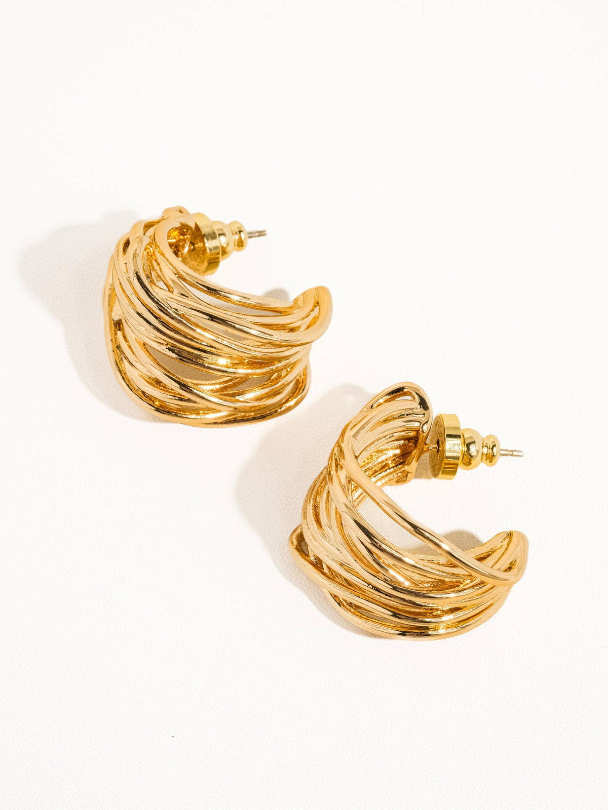 Gold String C Hoop Huggie Earring