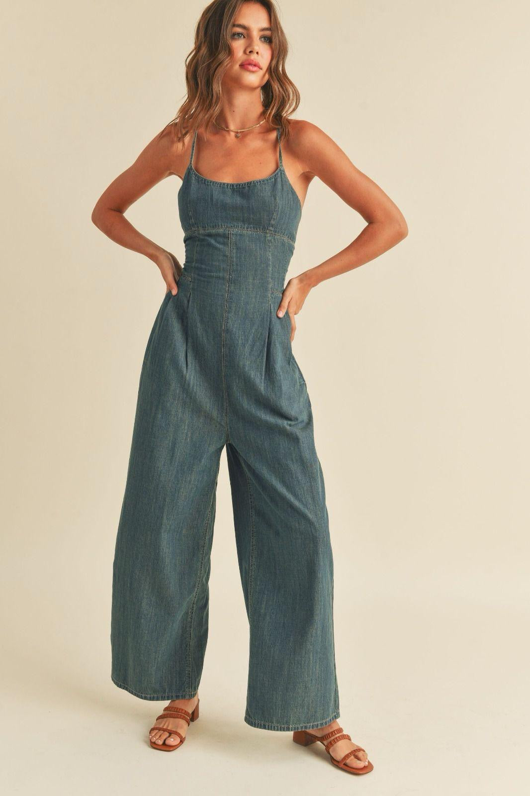 Denim Jumpsuit with Open Back