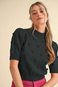 3D Floral Knit Short Sleeve Sweater