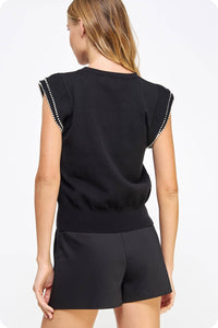 Pearl Trim Sleeveless Knit Sweater Top