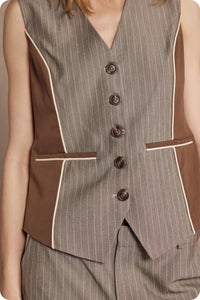 Pinstripe Mixed Media Piping Vest Top
