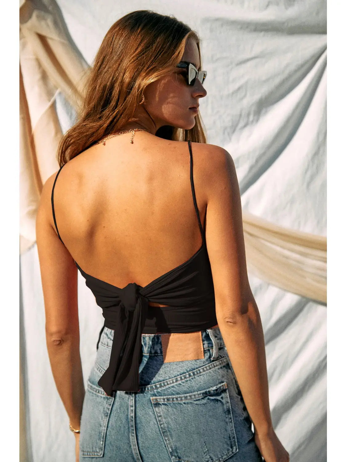 Soft Rib Twist Back Tie Top