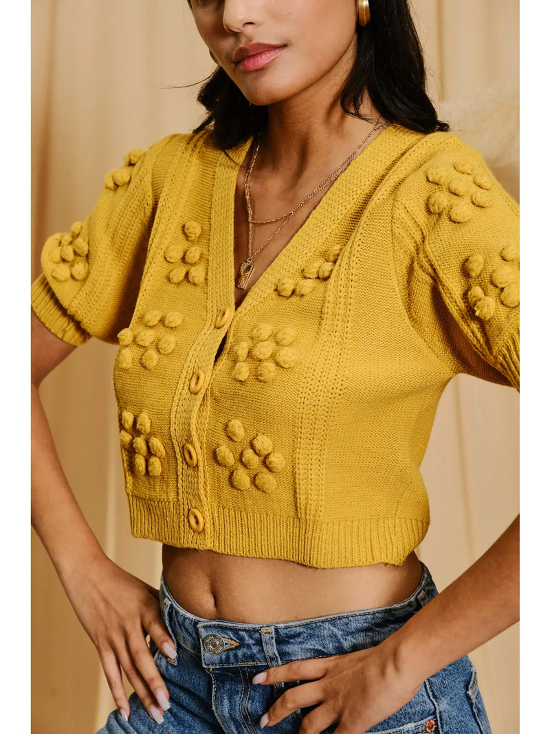 Sleeved Pom Pom Cardigan Golden Rod