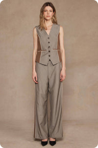 Double Waist Pinstripe Piping Trouser
