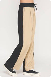 Contrast Waist Band Color Block Wide Leg Pants