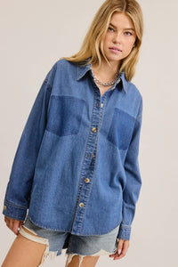 Buttoned Denim Shirt with Contrast Pocket Detail