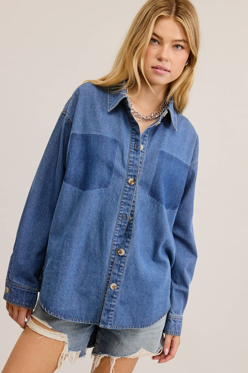 Buttoned Denim Shirt with Contrast Pocket Detail