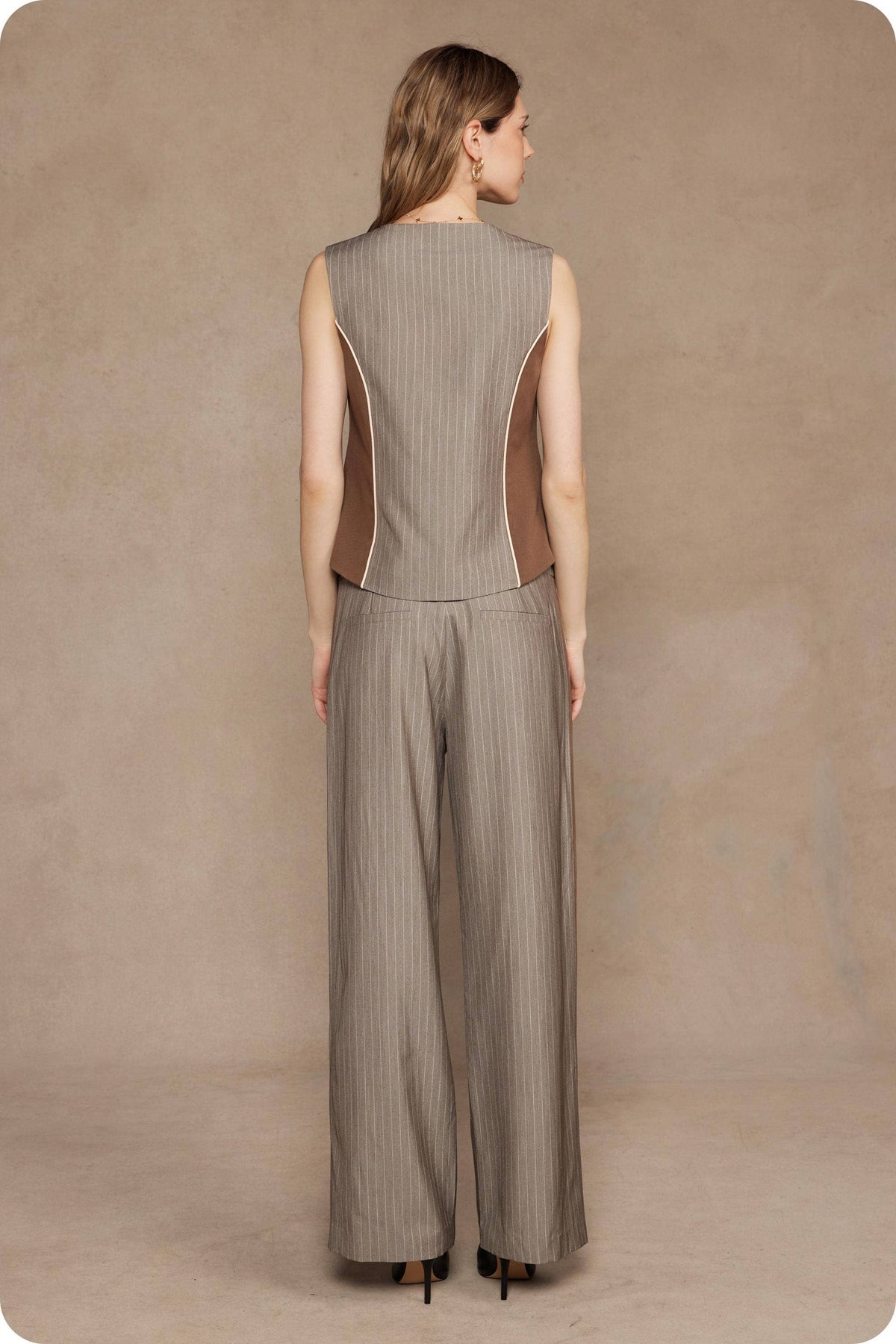 Double Waist Pinstripe Piping Trouser