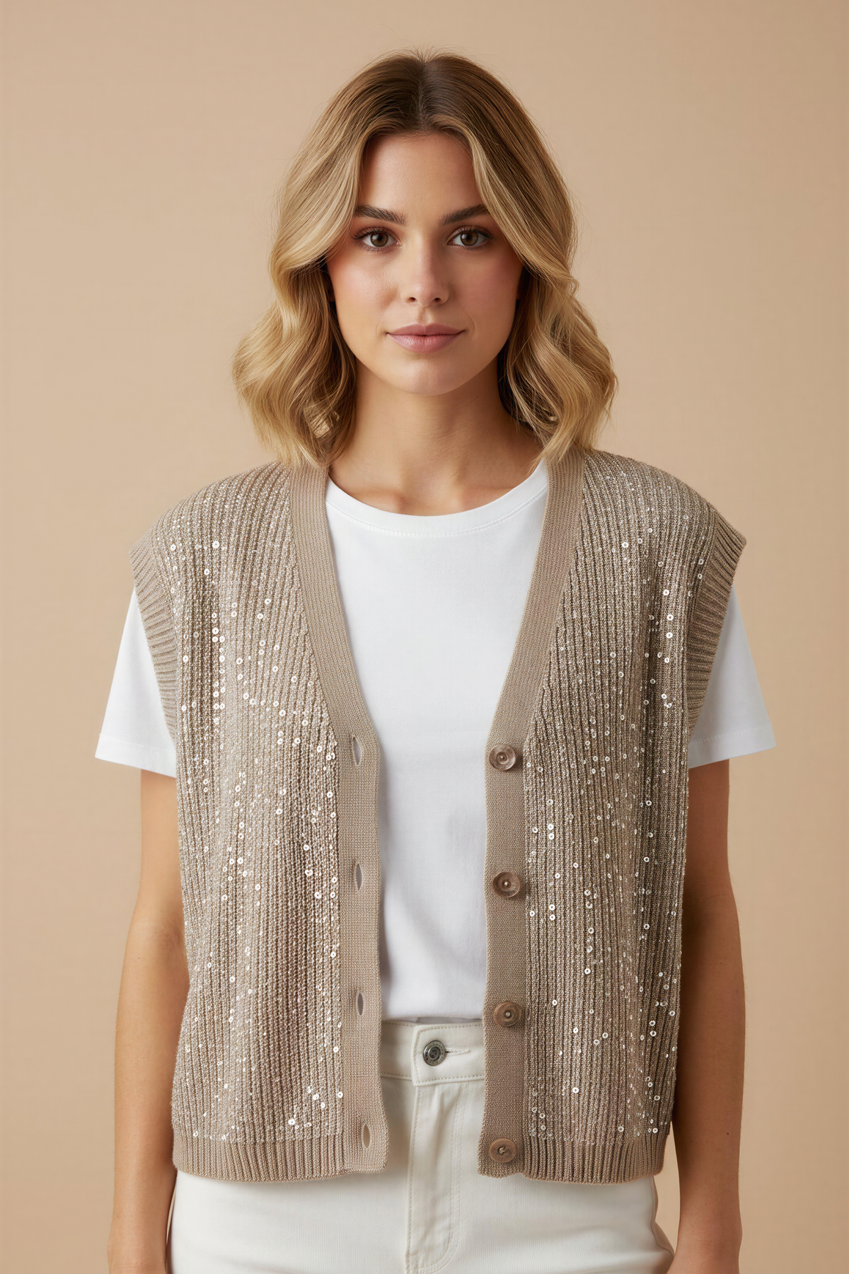 Mocha Knit W/Sequin Vest
