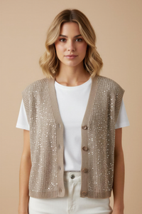 Mocha Knit W/Sequin Vest