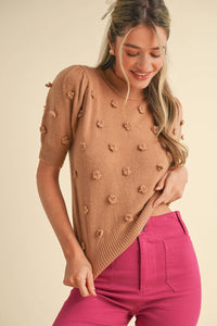 3D Floral Knit Short Sleeve Sweater