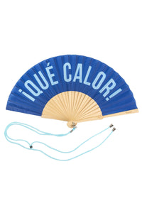 Hand Fan "Que Calor"Blue and Light Blue